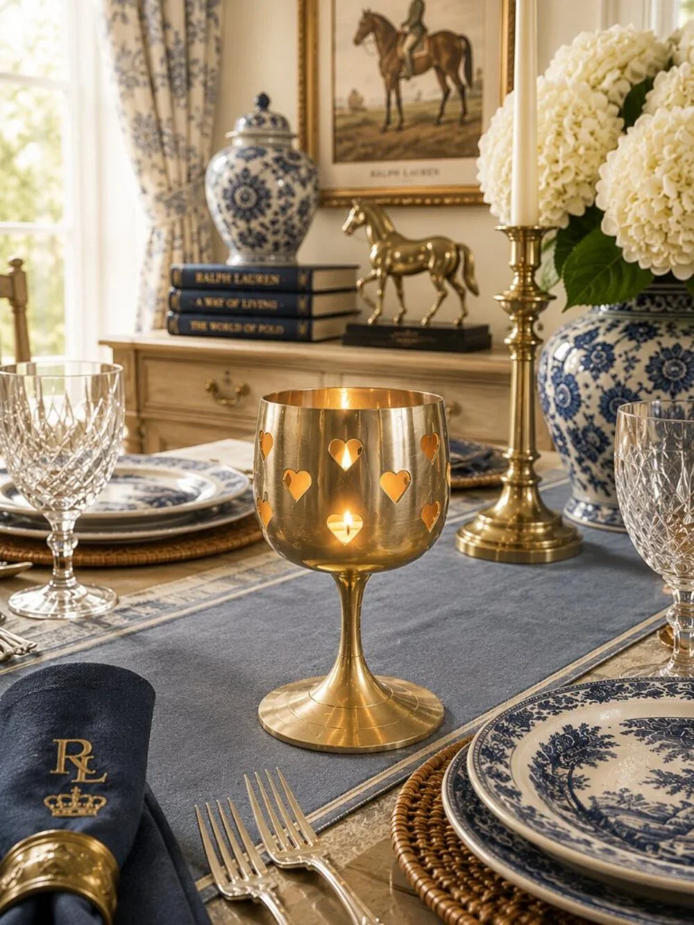 Vintage Hosley Solid Brass Goblet Candle Holder